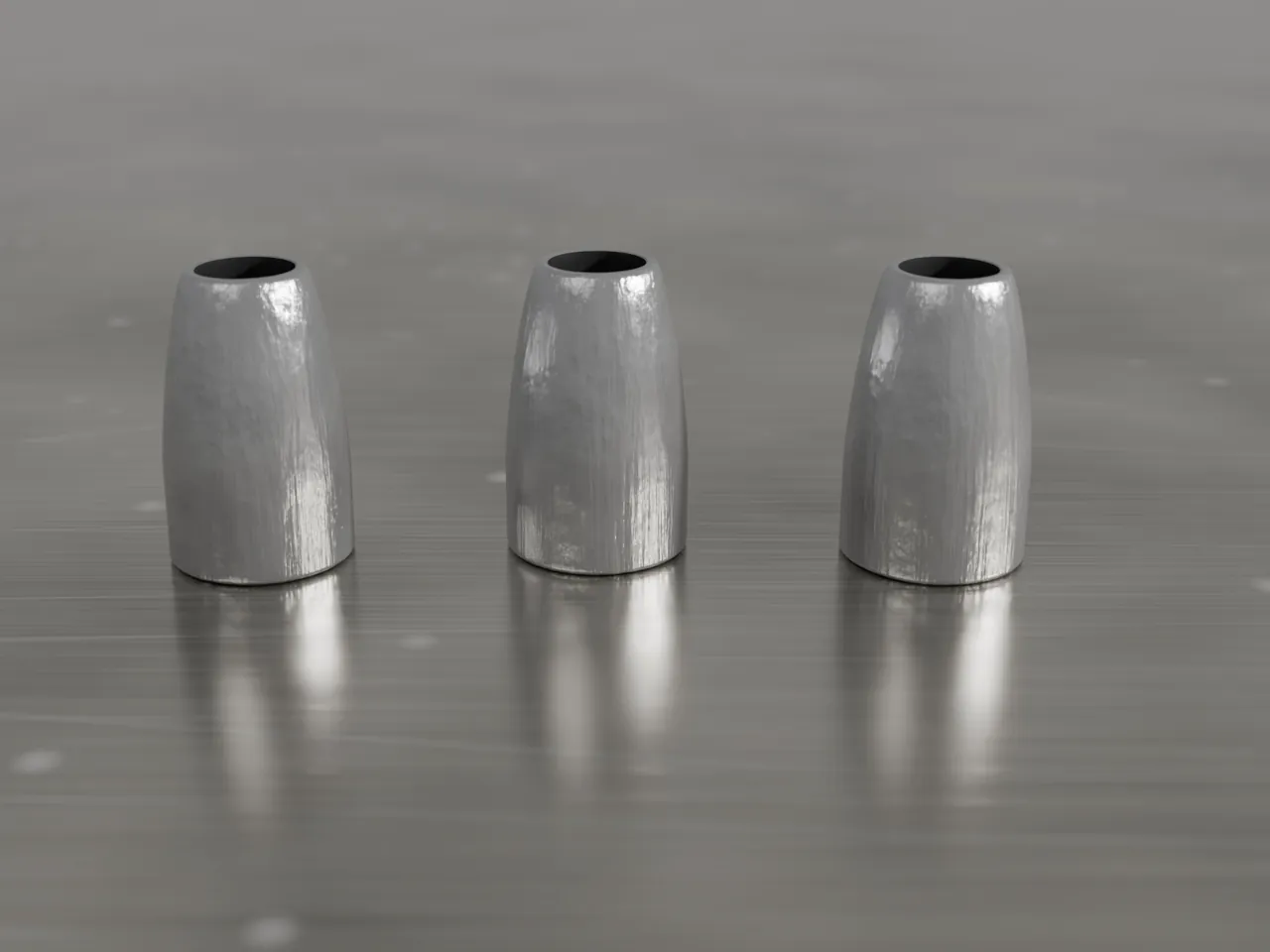 AZ Slug Co hollow-point flat-base slugs on brushed aluminum (3D render)